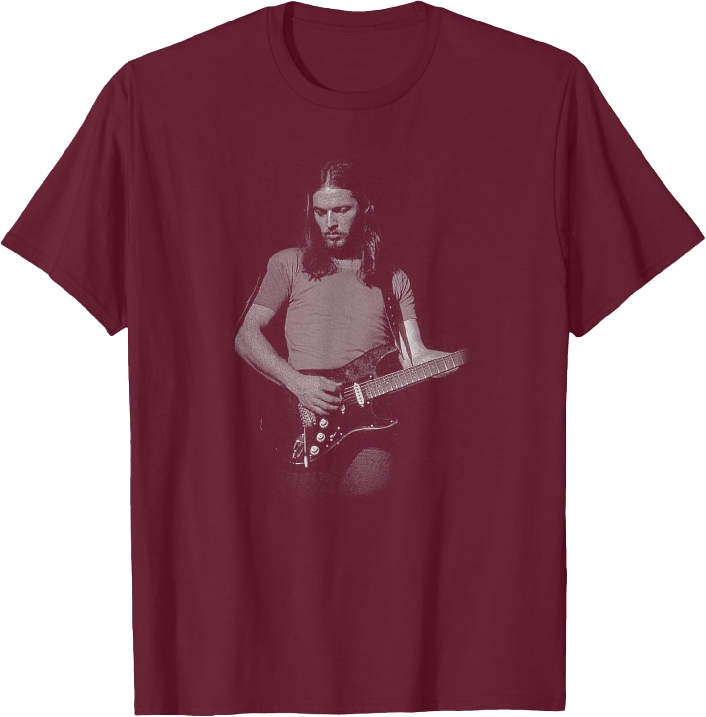 David Gilmour Greyscale Guitar Photo , Small, Black T-Shirt - T-Shirt | Maroon