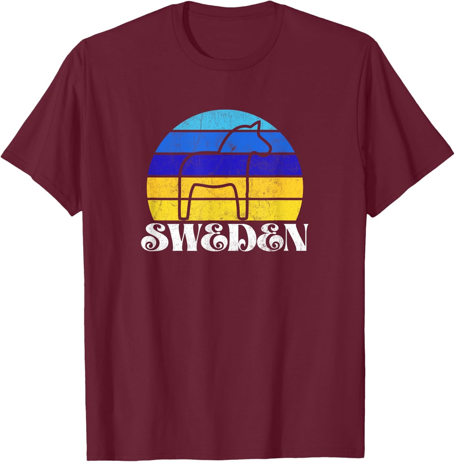 Retro Vintage Dalahäst (Dala Horse in Swedish) Sweden T-Shirt - T-Shirt | Maroon