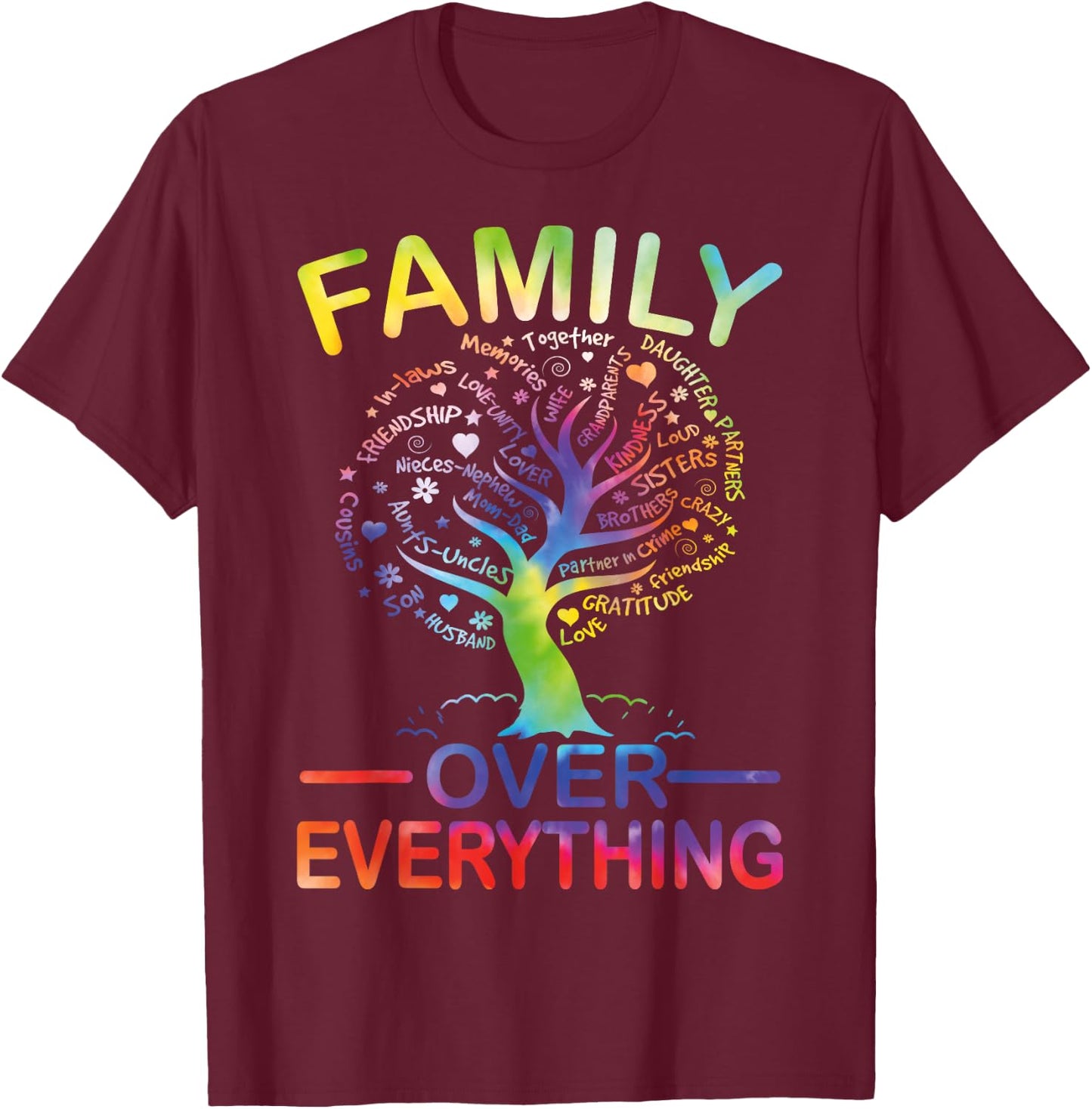 Family Over Everything Family Reunion Party Matching Tie Dye T-Shirt - T-Shirt | Maroon