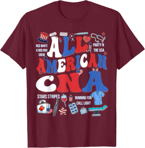 All American CNA 4th Of July Scrub Top Patriot Women RN CNA T-Shirt - T-Shirt | Maroon