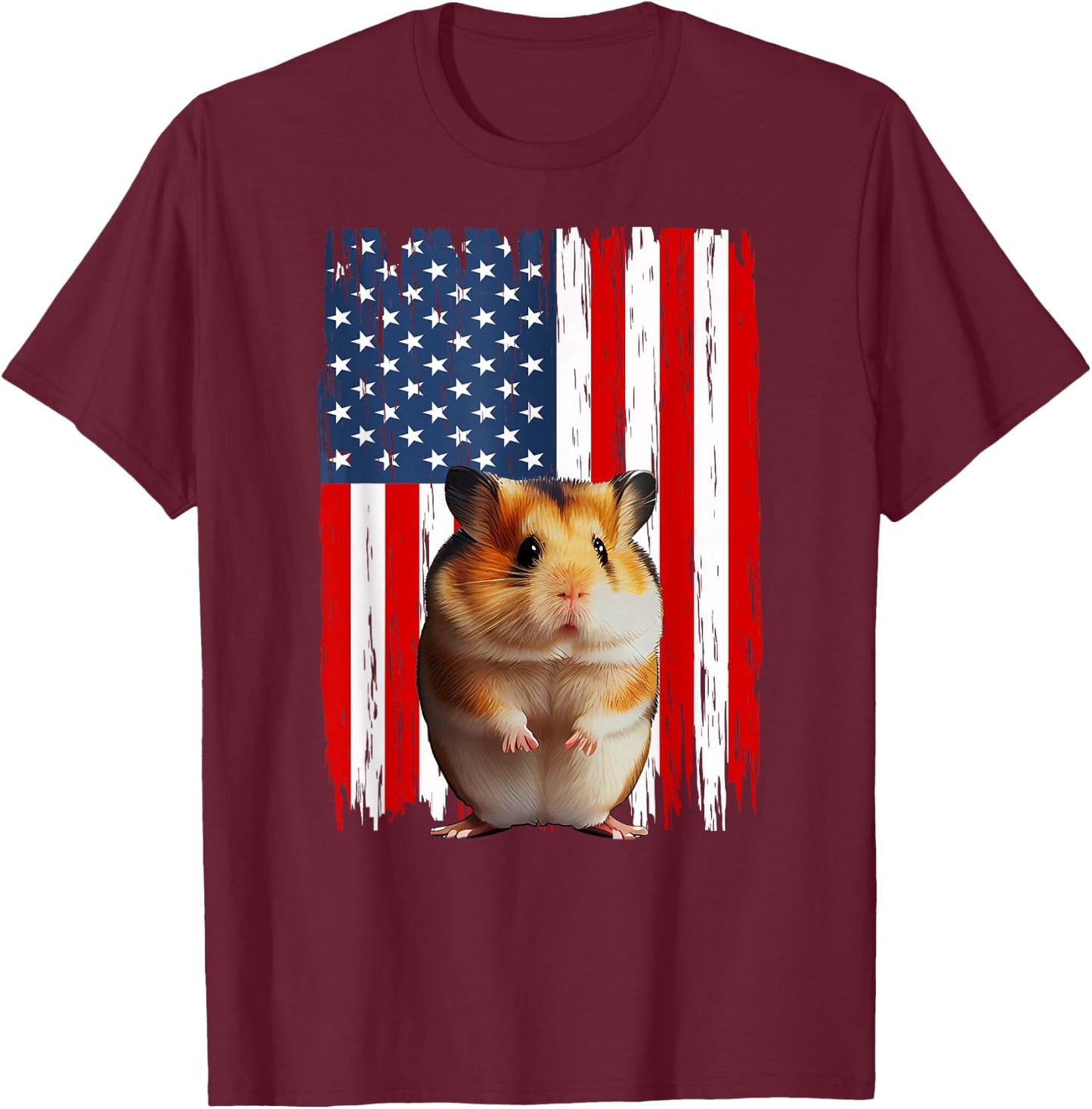 Patriotic Hamster American Flag 4th Of July Men Women T-Shirt - T-Shirt | Maroon