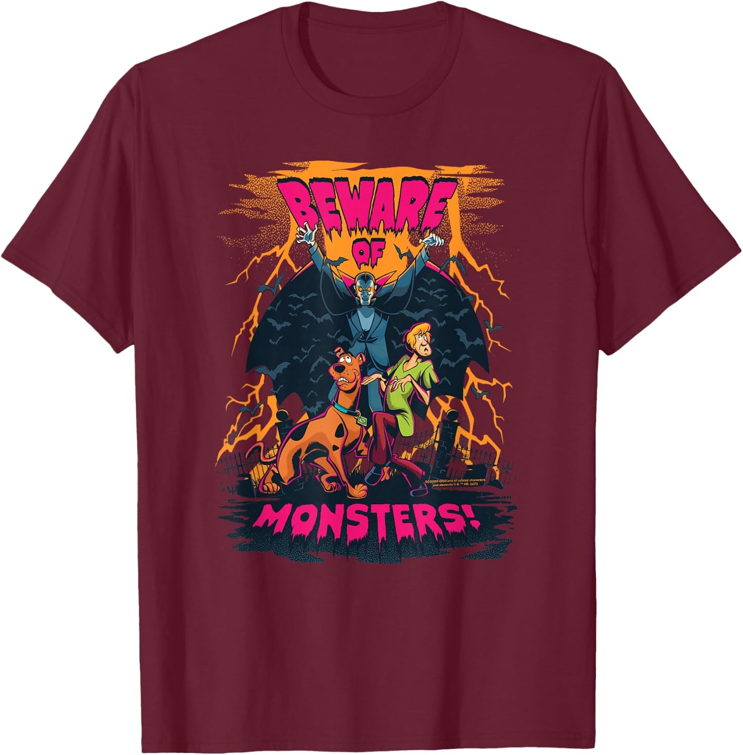 Scooby-Doo and Shaggy Beware of Monsters T-Shirt - T-Shirt | Maroon