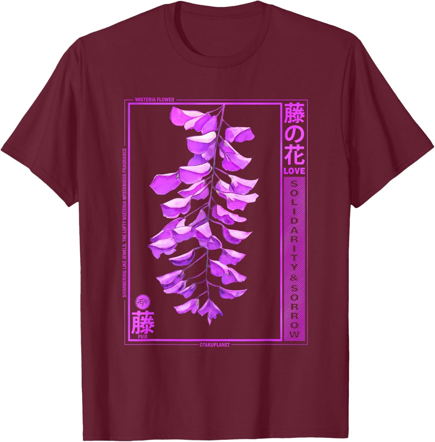 Wisteria Anime Flower in Japanese Retro Vaporwave Aesthetic T-Shirt - T-Shirt | Maroon
