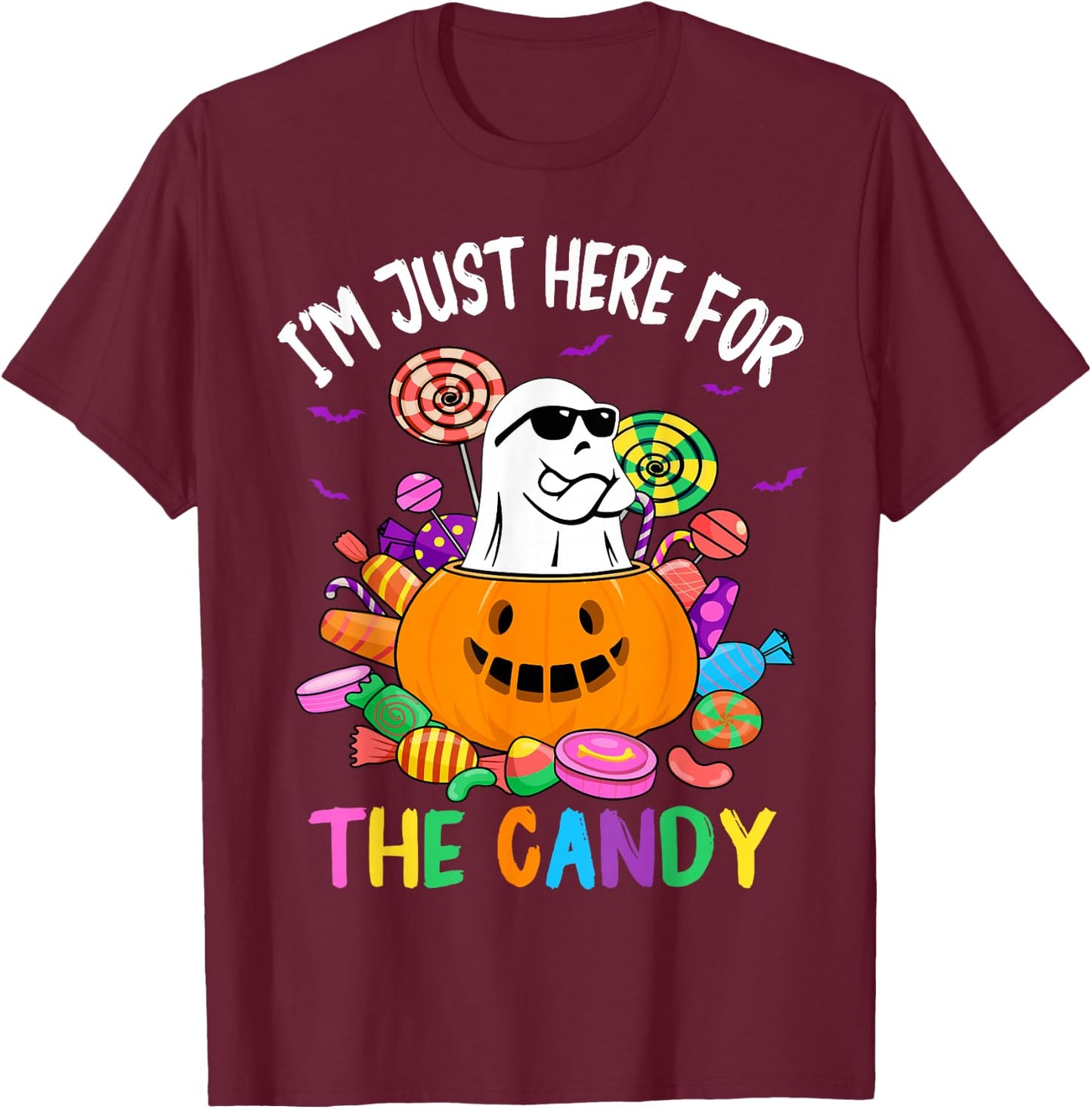 I'm Just Here For The Candy Funny Ghost halloween T-Shirt - T-Shirt | Maroon