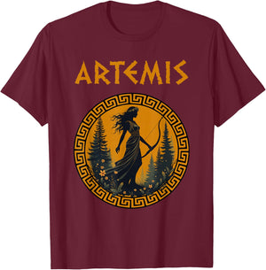 Agema Apparel -Adults Artemis Greek Goddess Greek Mythology , Black, Small T-Shirt - T-Shirt | Maroon
