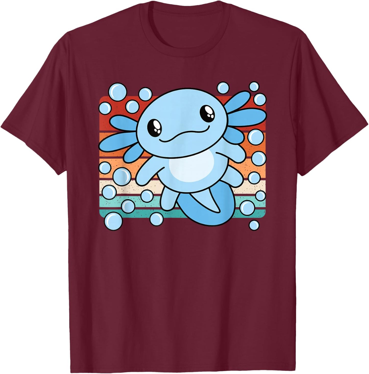 Cute Kawaii Axolotl Salamander Retro Boys Girls Kids T-Shirt - T-Shirt | Maroon