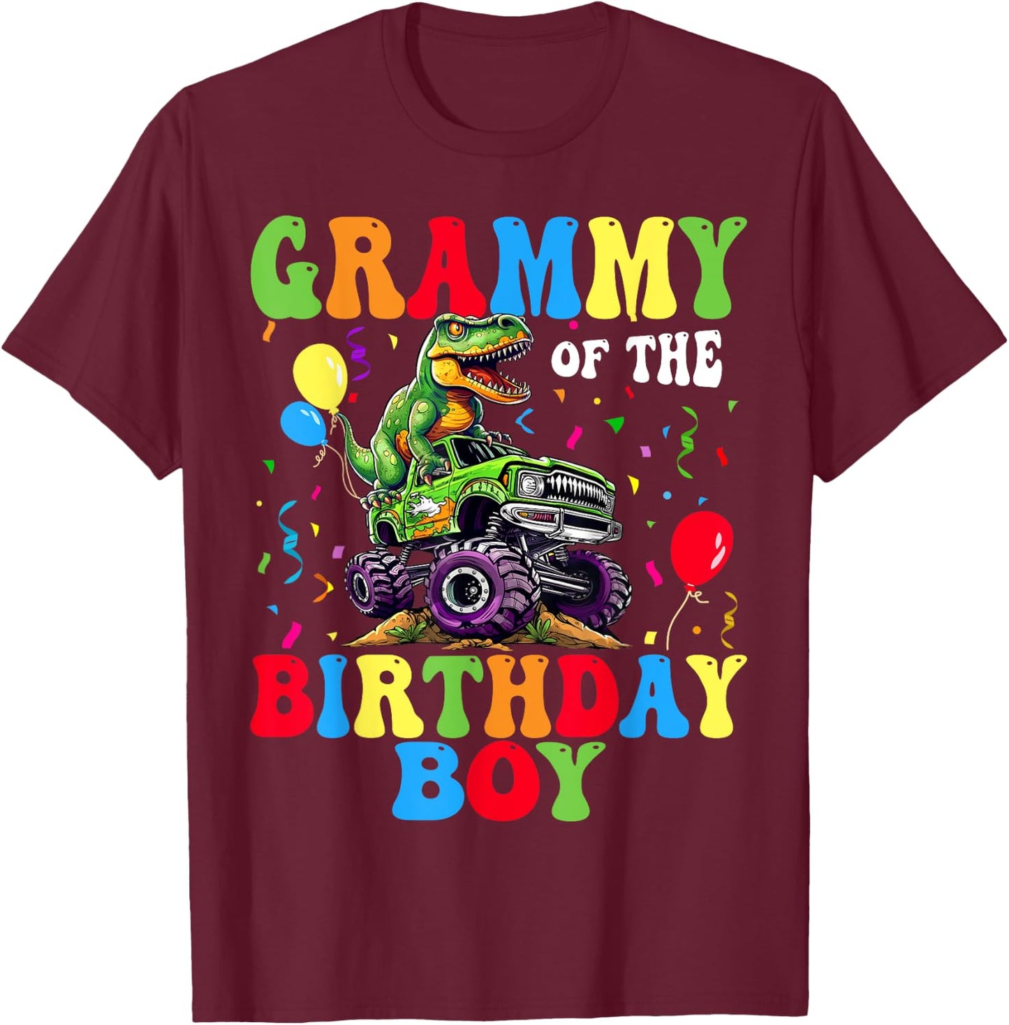 Grammy Of The Birthday Boy Dinosaur Monster Truck T-Shirt - T-Shirt | Maroon