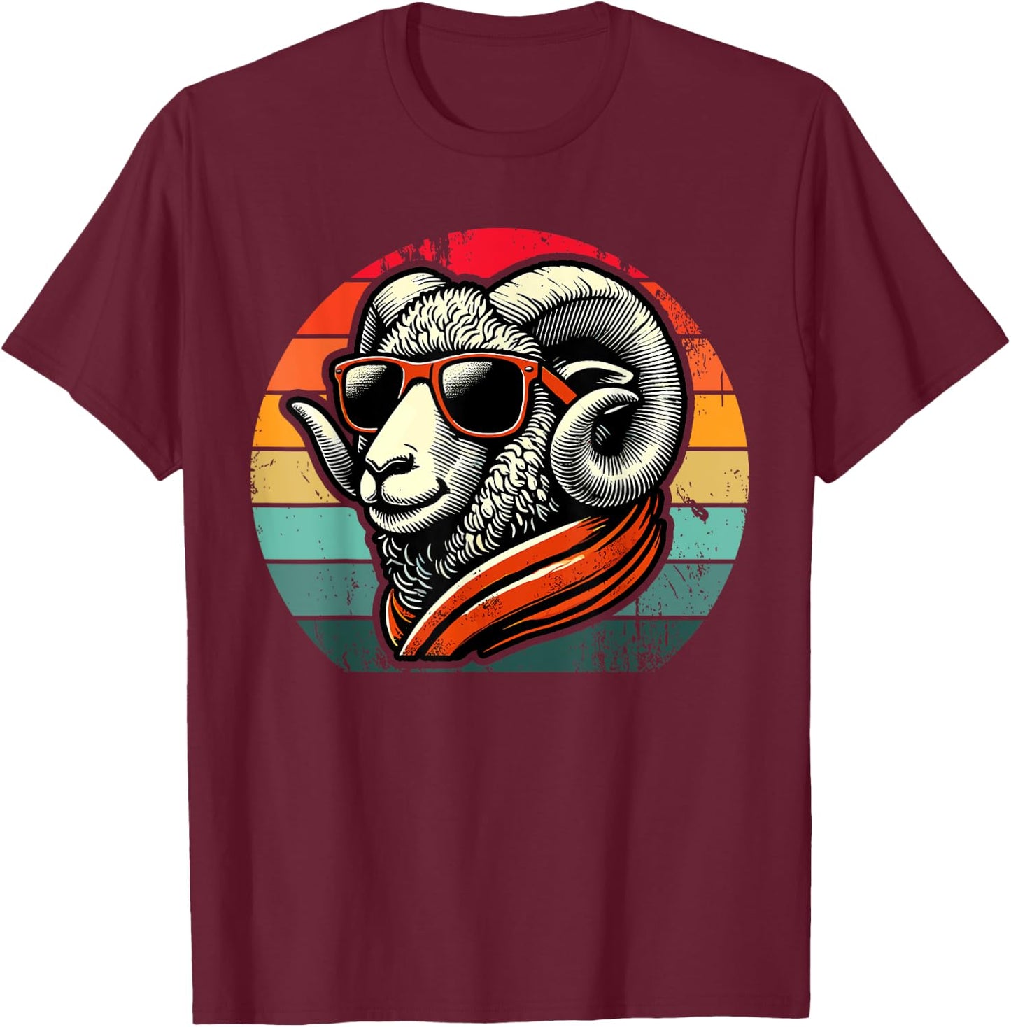 Retro Ram in Sunglasses Men Women Kids Novelty Funny Ram T-Shirt - T-Shirt | Maroon