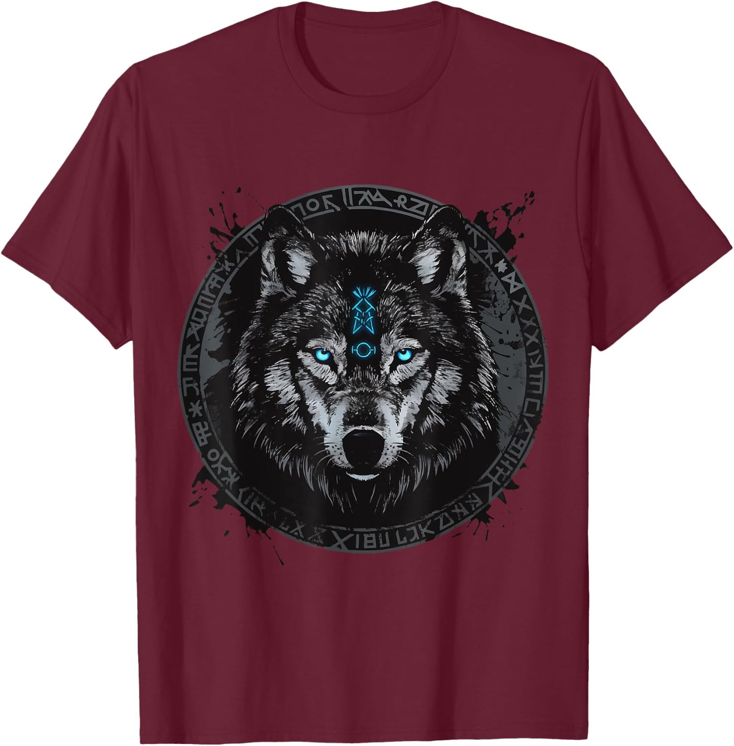Viking Odins Wolves Geri & Freki Runes Wolf T-Shirt - T-Shirt | Maroon