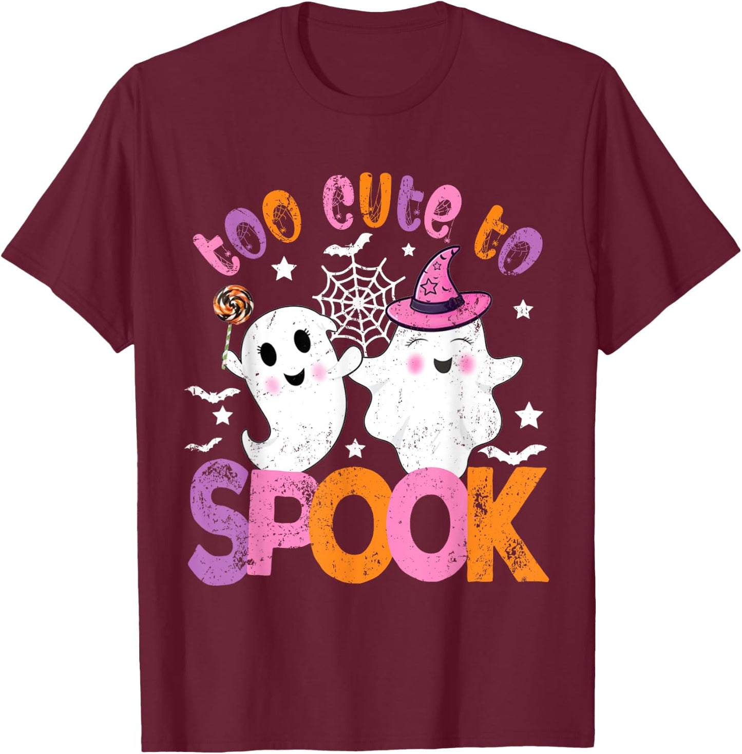 Kawaii Halloween Ghost Costume Too Cute To Spook Girl Kids T-Shirt - T-Shirt | Maroon