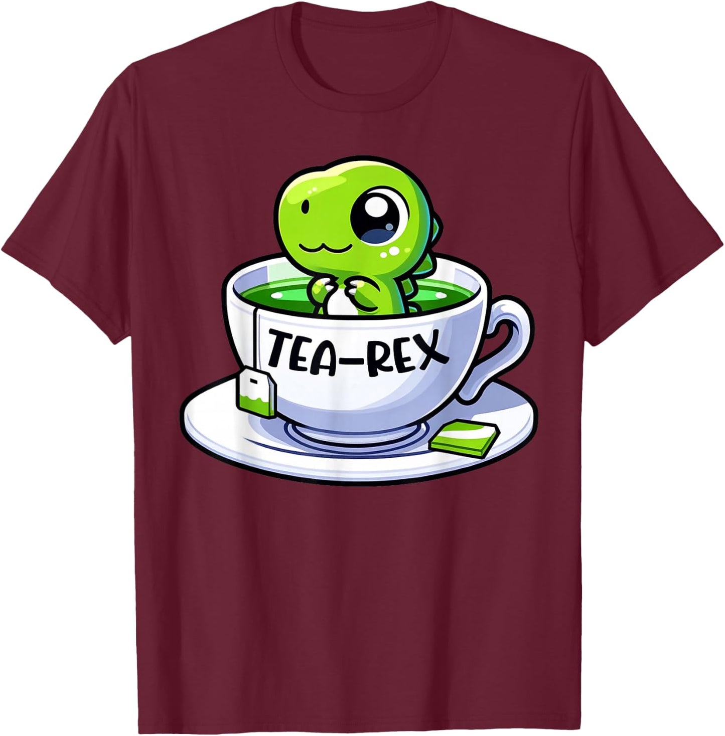 Tea Rex Dinosaur Funny Pun Lover Tea Lover Design T-Shirt - T-Shirt | Maroon