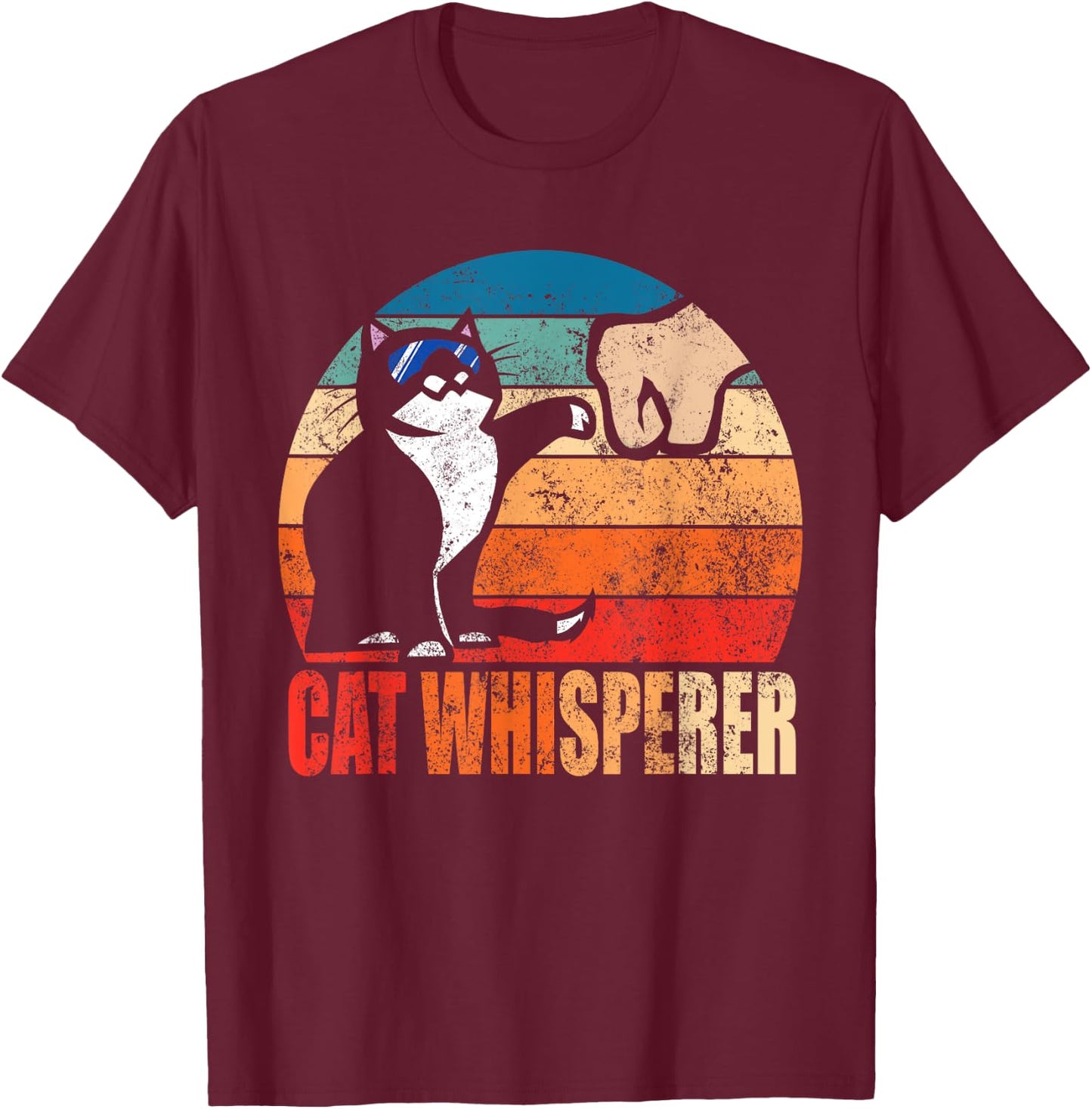 Funny Retro Best Cat Whisperer with Fist Bump Gift Men Women T-Shirt - T-Shirt | Maroon