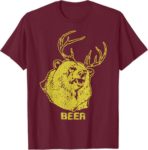 Bear Deer Beer Vintage Horn Bear Hunting T-Shirt - T-Shirt | Maroon