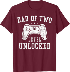 Dad of Two Level Unlocked Gifts Promoted to Daddy Again T-Shirt - T-Shirt | Maroon