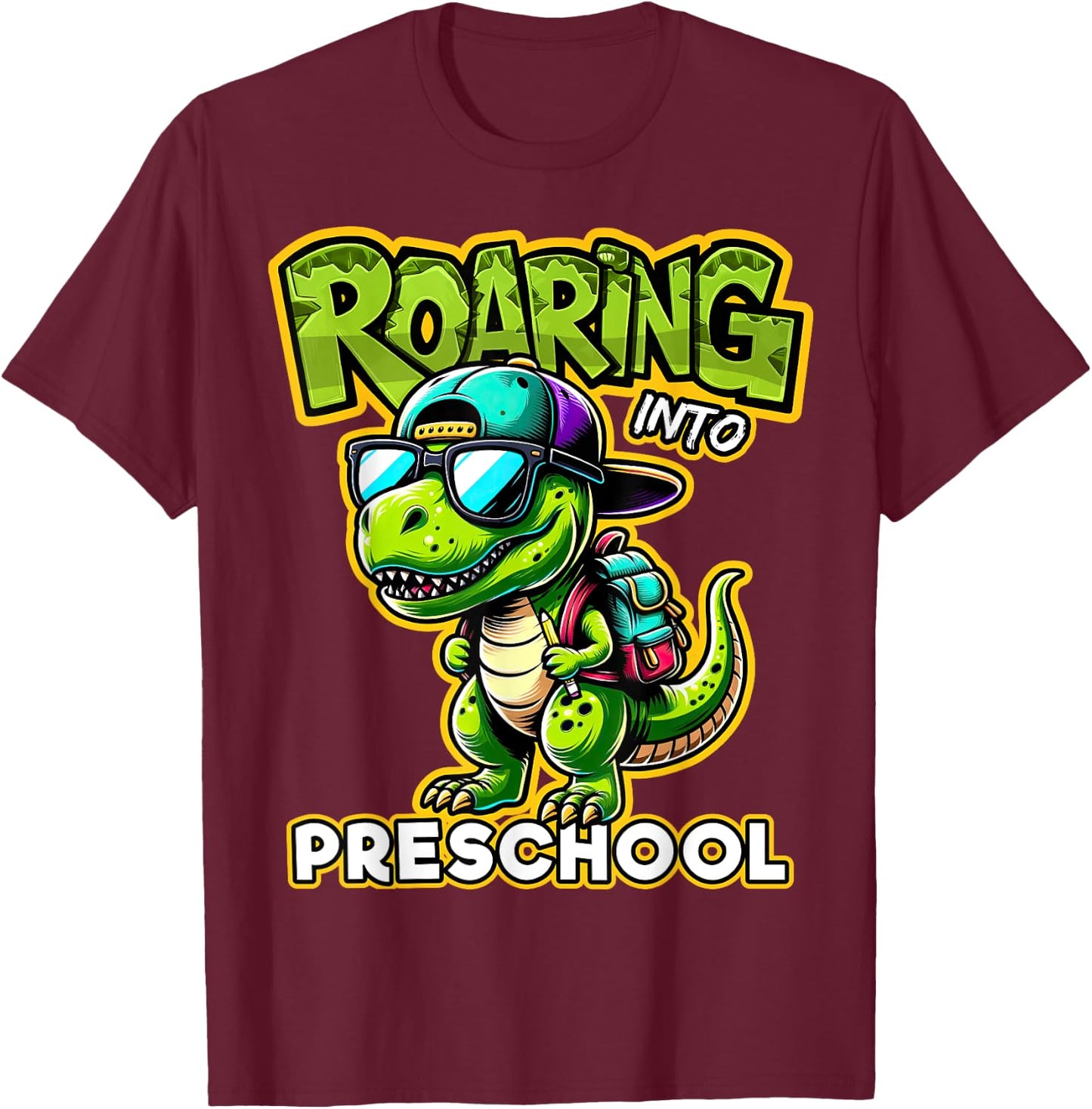 Back to School Preschool Dinosaur First Day of School Boy T-Shirt - T-Shirt | Maroon