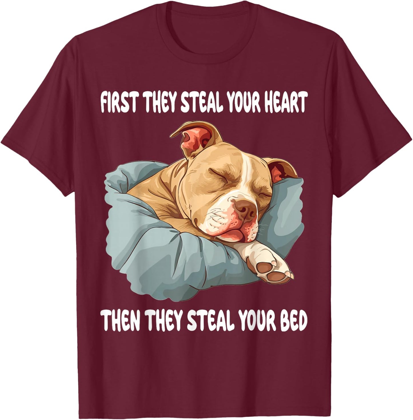 Pitbull Sleeping Pajamas Nightgown T-Shirt - T-Shirt | Maroon