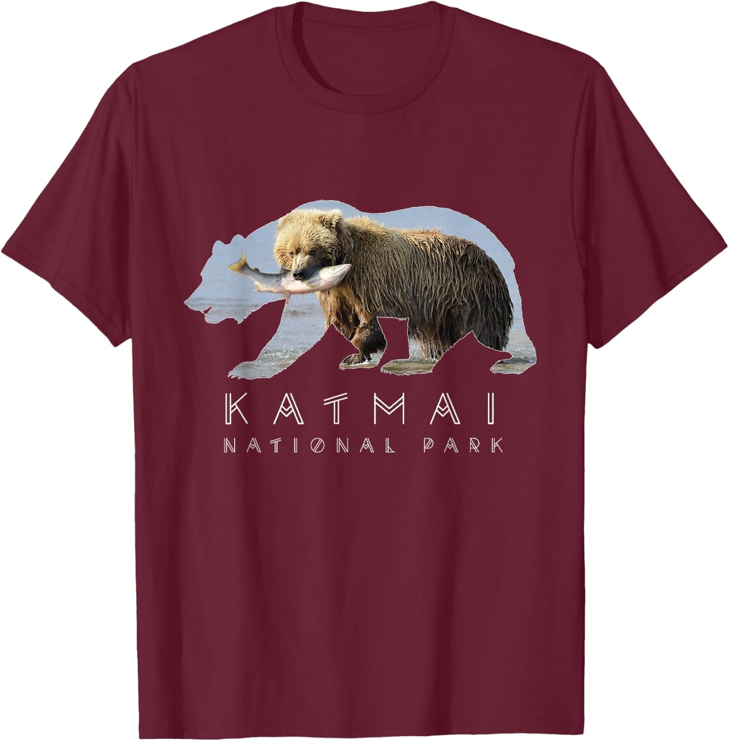 Alaskan Bear Katmai National Park Lake Image Alaska Souvenir T-Shirt - T-Shirt | Maroon