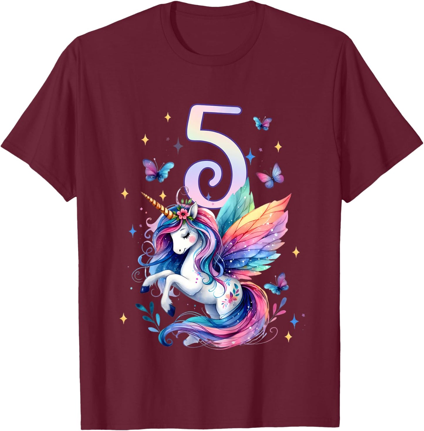 Kids 5th Birthday Unicorn 5 Years Old Five Finally 5 Birthday T-Shirt - T-Shirt | Maroon