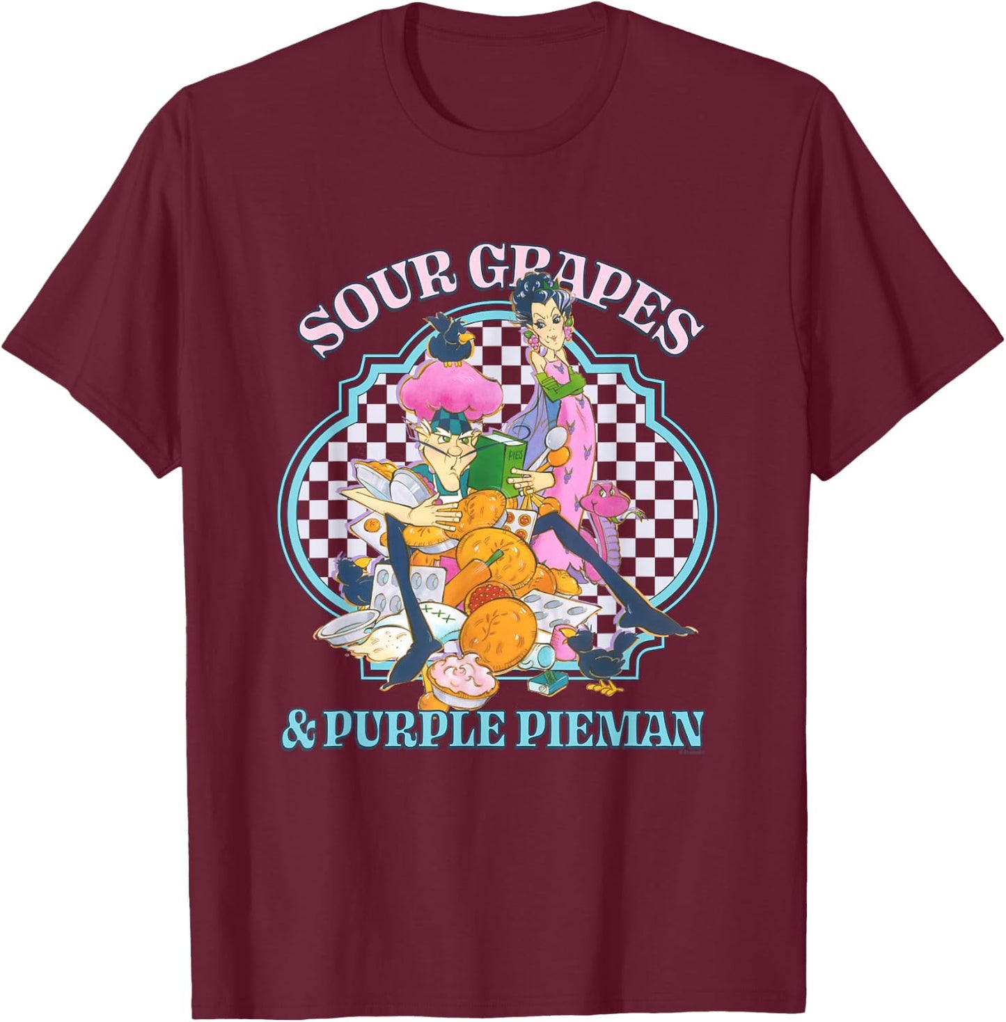 Strawberry Shortcake Sour Grapes & Purple Pieman Retro Logo T-Shirt - T-Shirt | Maroon