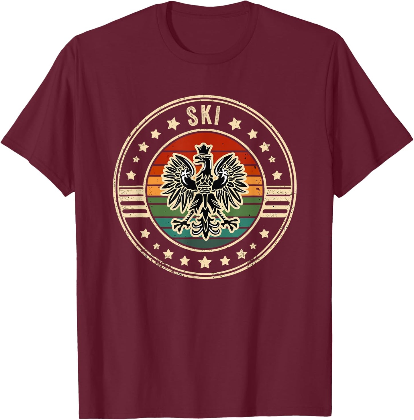 Ski Polish Surname Poland Heritage Polski Eagle Dyngus Day T-Shirt - T-Shirt | Maroon