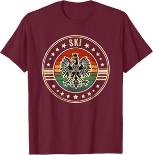 Ski Polish Surname Poland Heritage Polski Eagle Dyngus Day T-Shirt - T-Shirt | Maroon