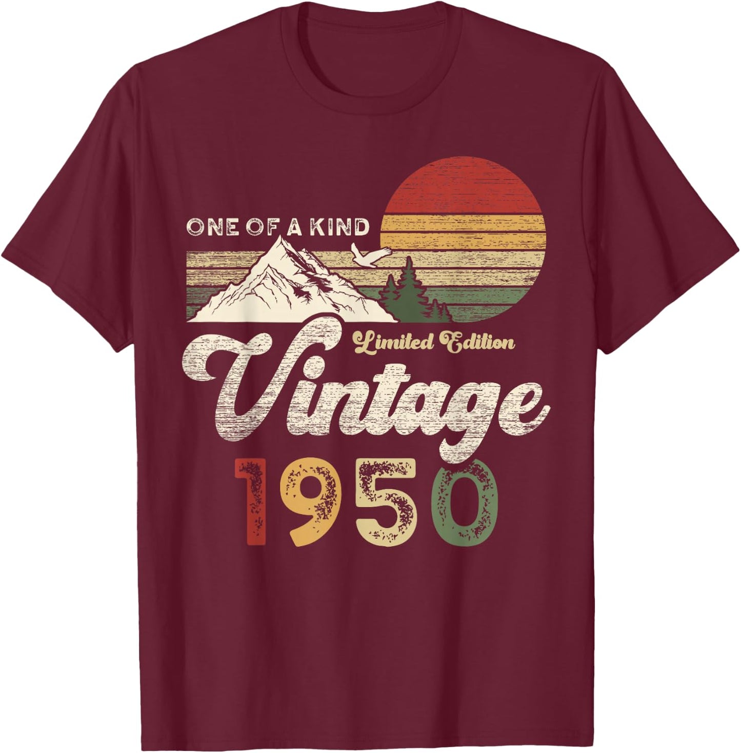 Vintage 1950 Birthday 75 Years Old Retro Eagle Mountains T-Shirt - T-Shirt | Maroon