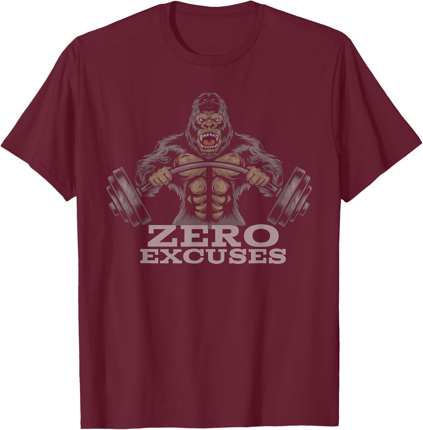 Popular Co. Fitness Weightlifting Gorilla No Excuses Adult Black T-Shirt - T-Shirt | Maroon