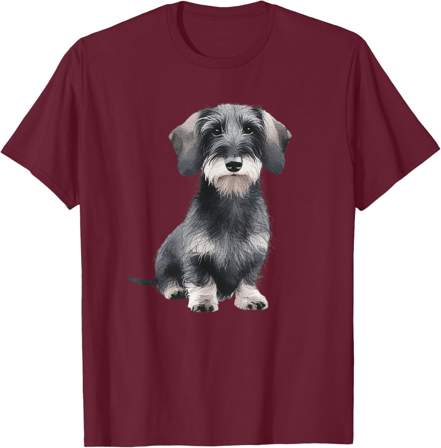 Wirehaired Dachshund Sitting Dog T-Shirt - T-Shirt | Maroon