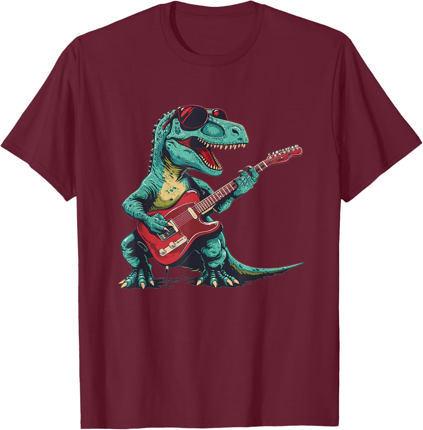 Guitar dinosaur for Jurassic and music lovers T-Shirt - T-Shirt | Maroon