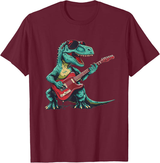 Guitar dinosaur for Jurassic and music lovers T-Shirt - T-Shirt | Maroon