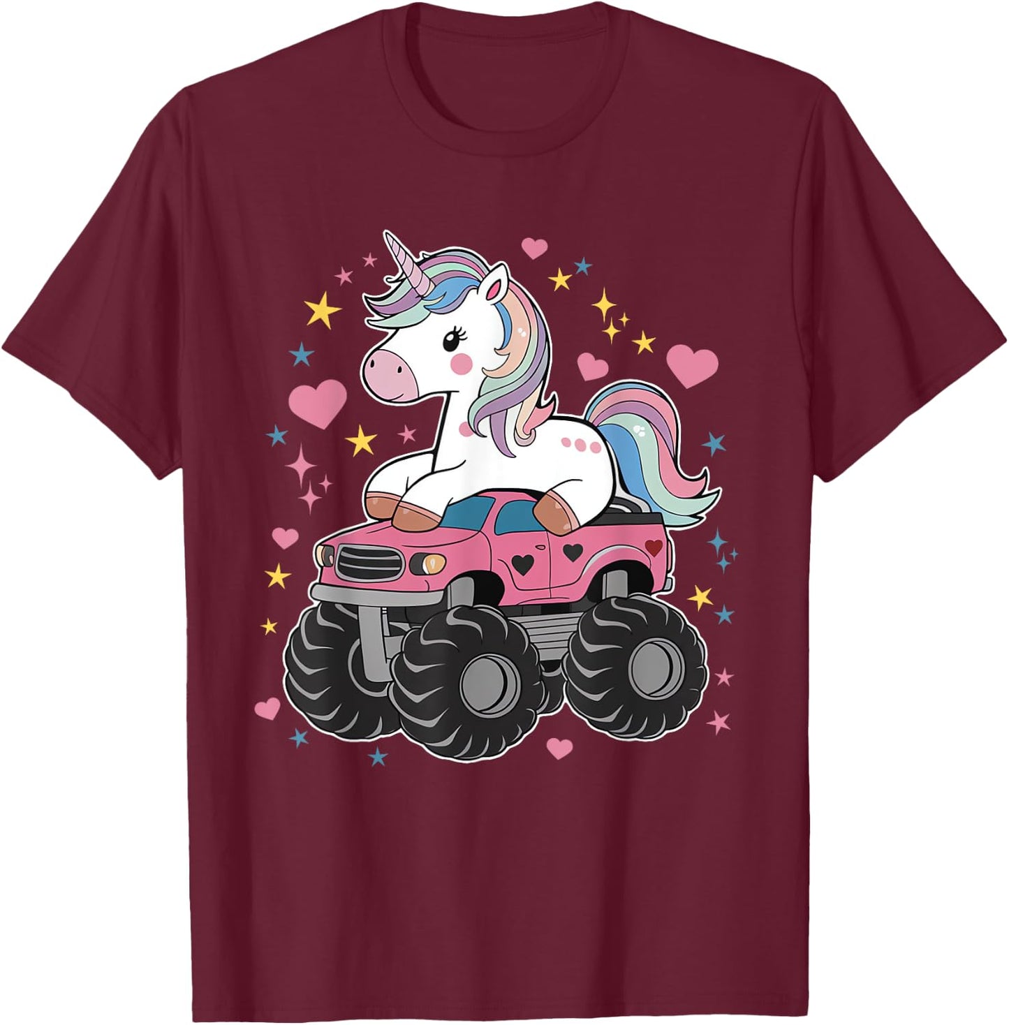 Monster Truck Unicorn Birthday Party Girl Monster Truck T-Shirt - T-Shirt | Maroon