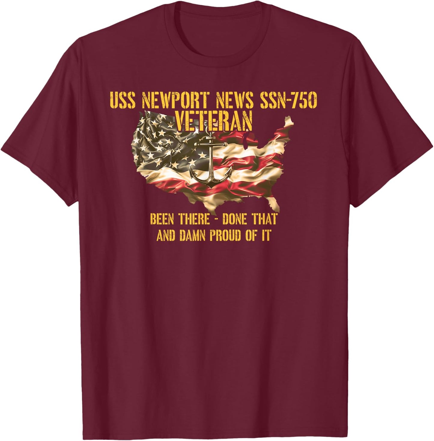Vintage USS Newport News SSN-750 Attack Submarine Veteran T-Shirt - T-Shirt | Maroon