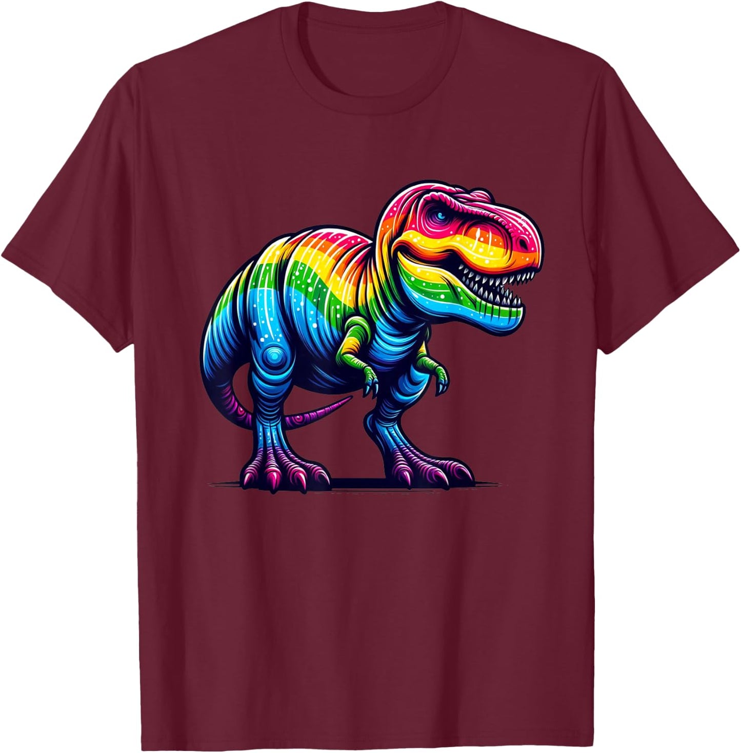 Rainbow T-Rex Dinosaur Lovers Tyrannosaurus Rex Rainbow T-Shirt - T-Shirt | Maroon