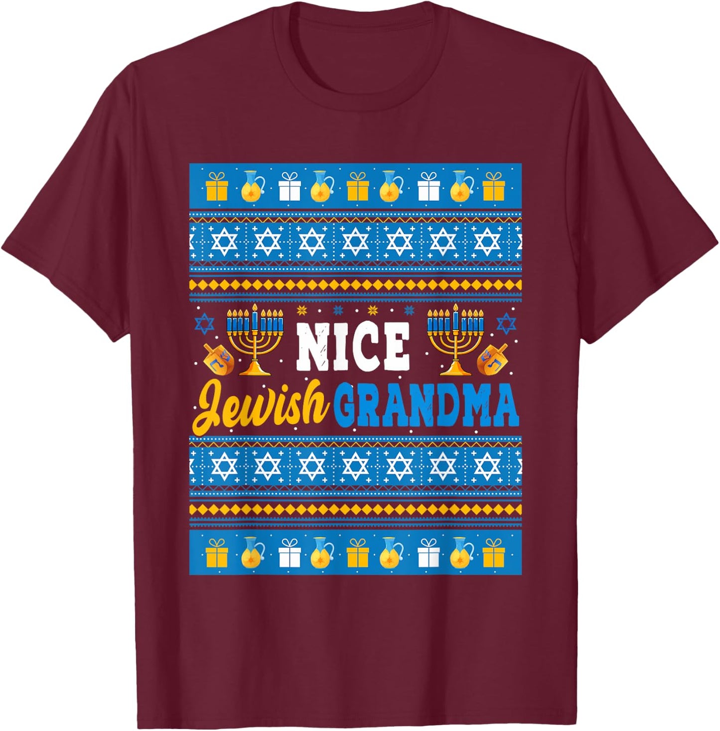Nice Jewish Grandma Hanukkah Menorah Dreidel Matching Family T-Shirt - T-Shirt | Maroon