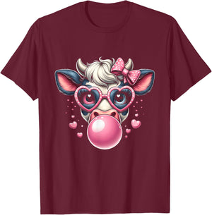Funny Cow with Pink Glasses & Bubblegum Farmer Chic T-Shirt - T-Shirt | Maroon