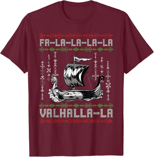 Viking Pagan Christmas - Norse Ship - Viking Longship T-Shirt - T-Shirt | Maroon