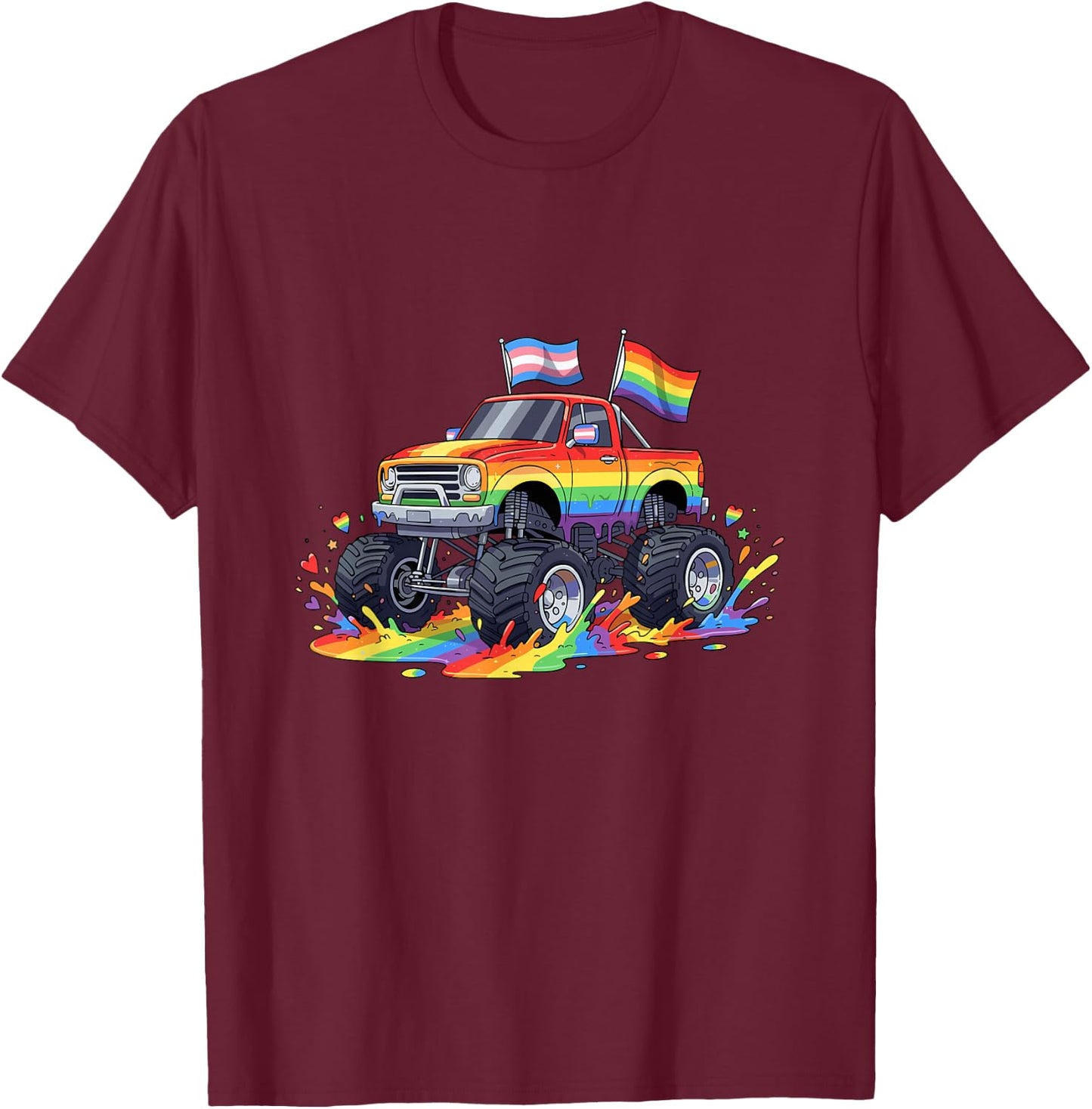 Rainbow Pride Monster Truck LGBTQ Drip Gay Color T-Shirt - T-Shirt | Maroon