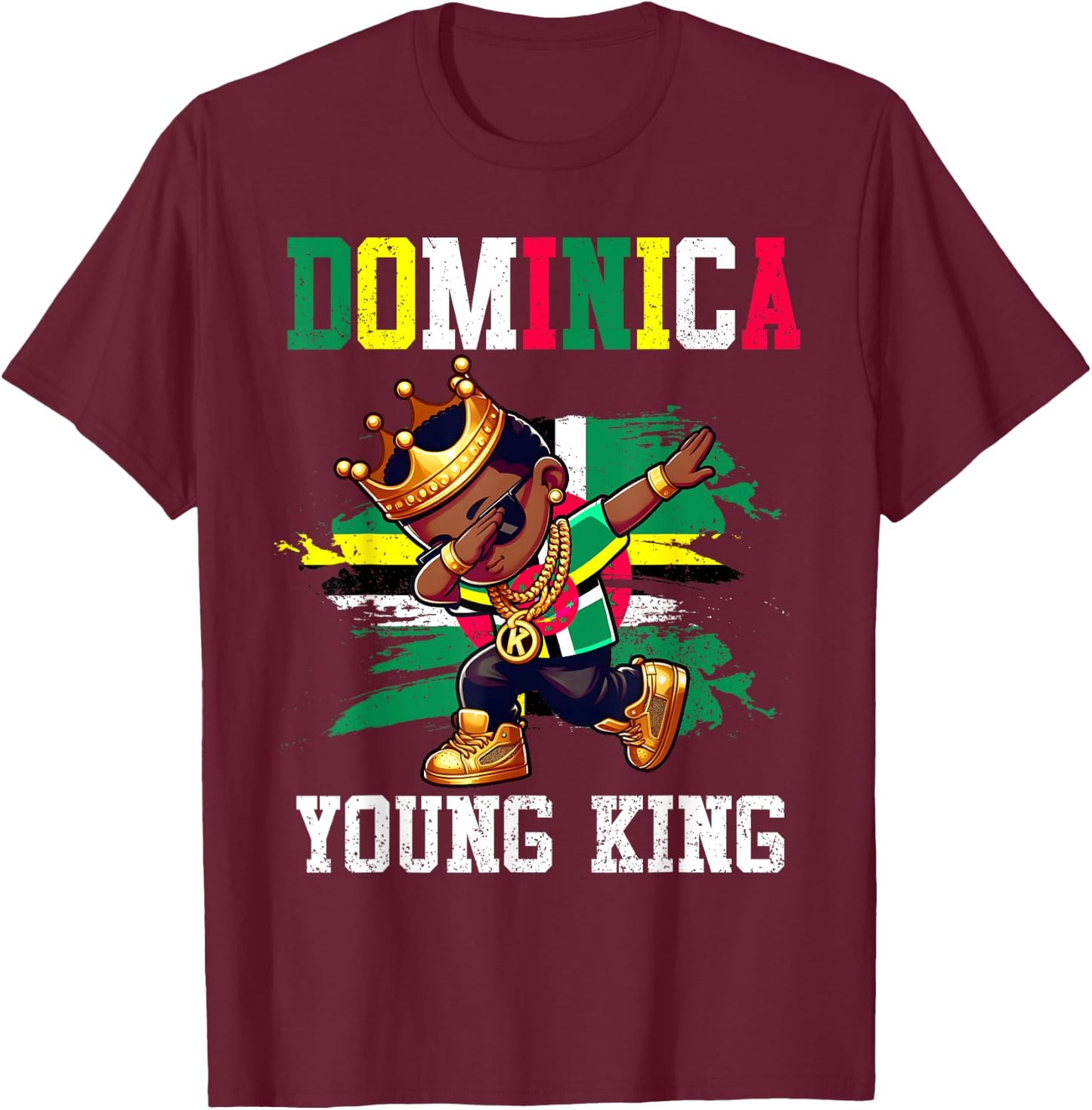 Dominica Young King Dominician Boy Proud Dominician Flag T-Shirt - T-Shirt | Maroon