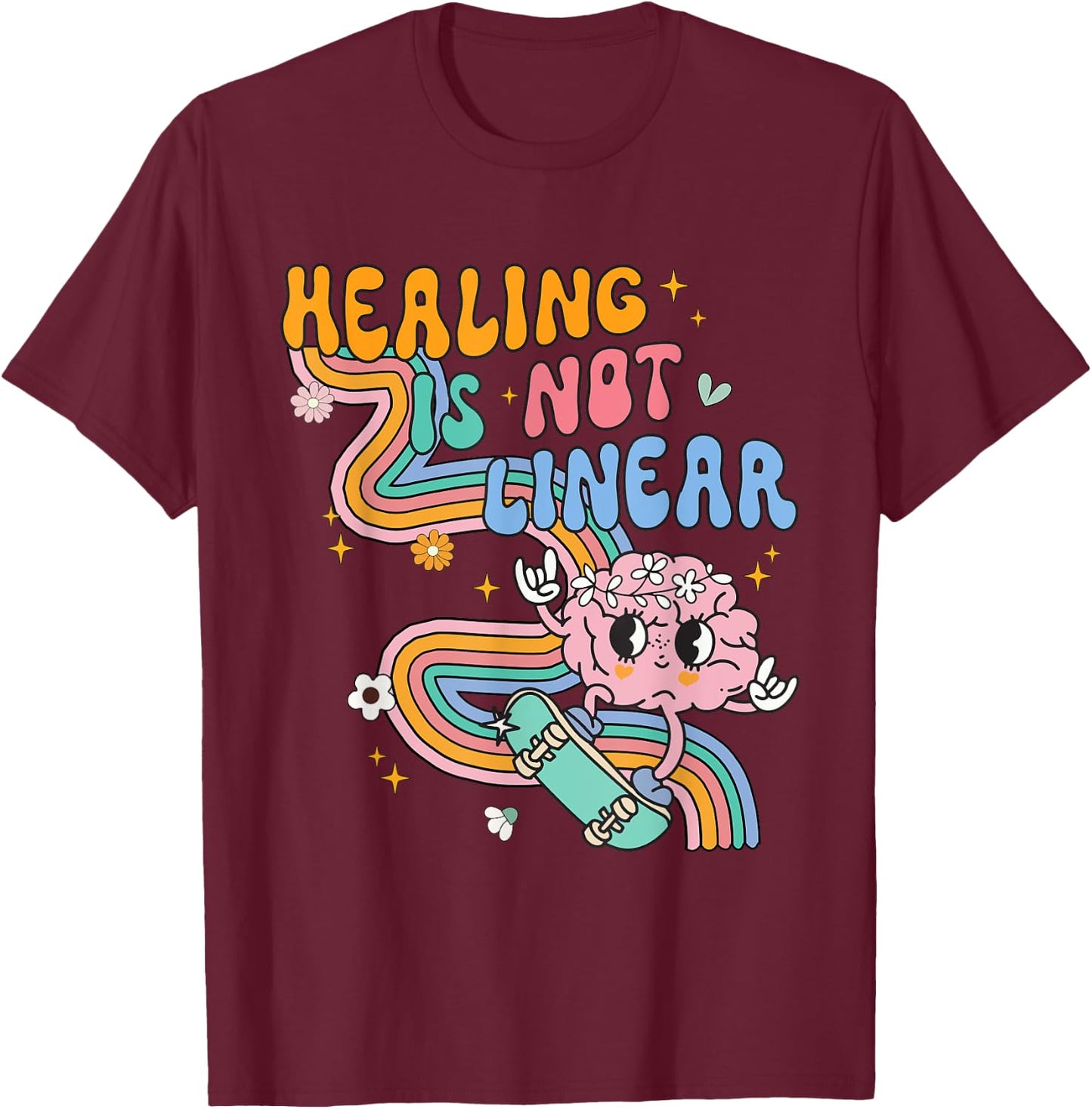 Healing Is Not Linear For Mental Health Awareness Counselor T-Shirt - T-Shirt | Maroon