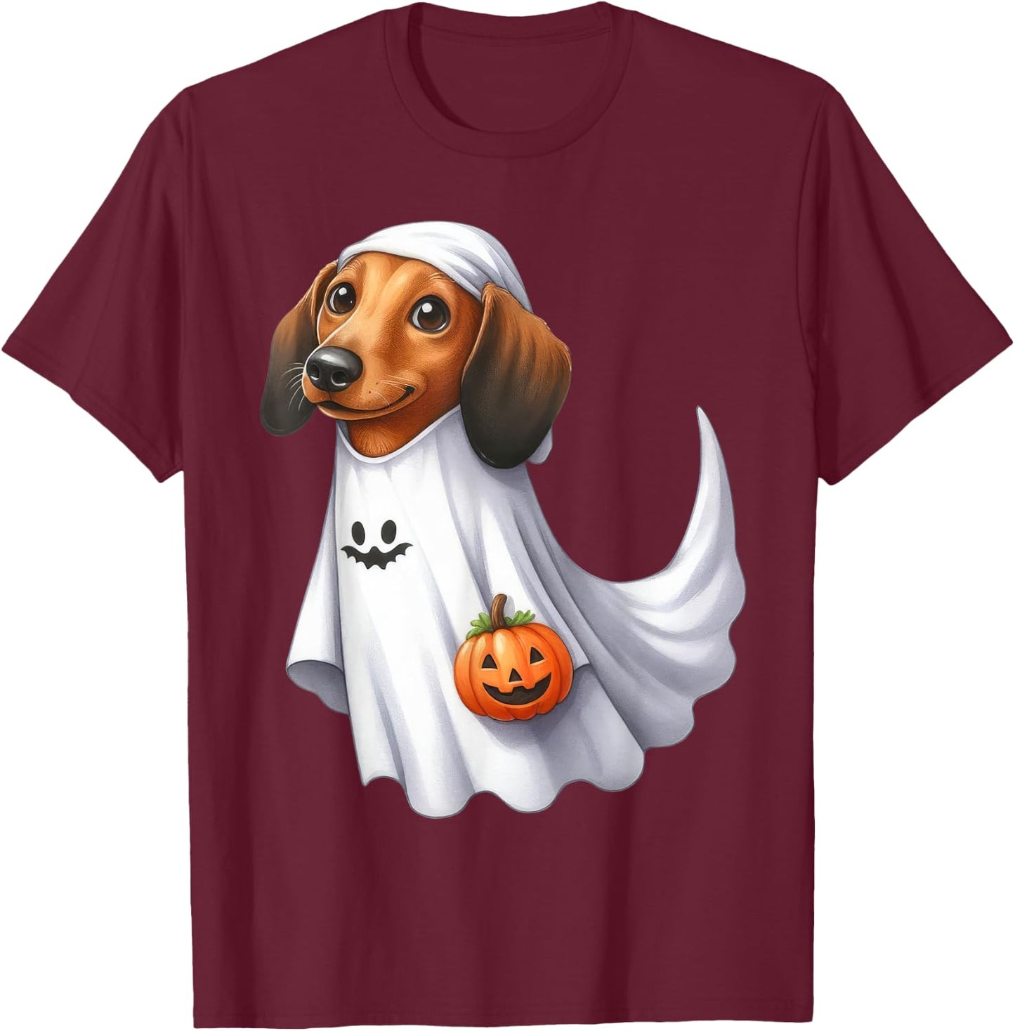Dachshund Dog Halloween Costume Party Ghost Weiner Dog Men Women Kids T-Shirt - T-Shirt | Maroon