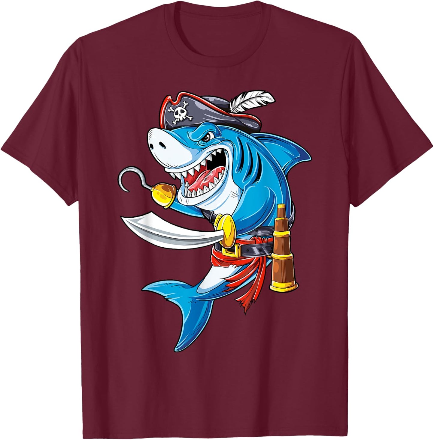 Shark Pirate Costume Jolly Roger Flag Jawsome Gifts Boys Men T-Shirt - T-Shirt | Maroon