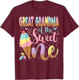 Great Grandma Of The Sweet One Ice Cream 1St Birthday Party T-Shirt - T-Shirt | Maroon