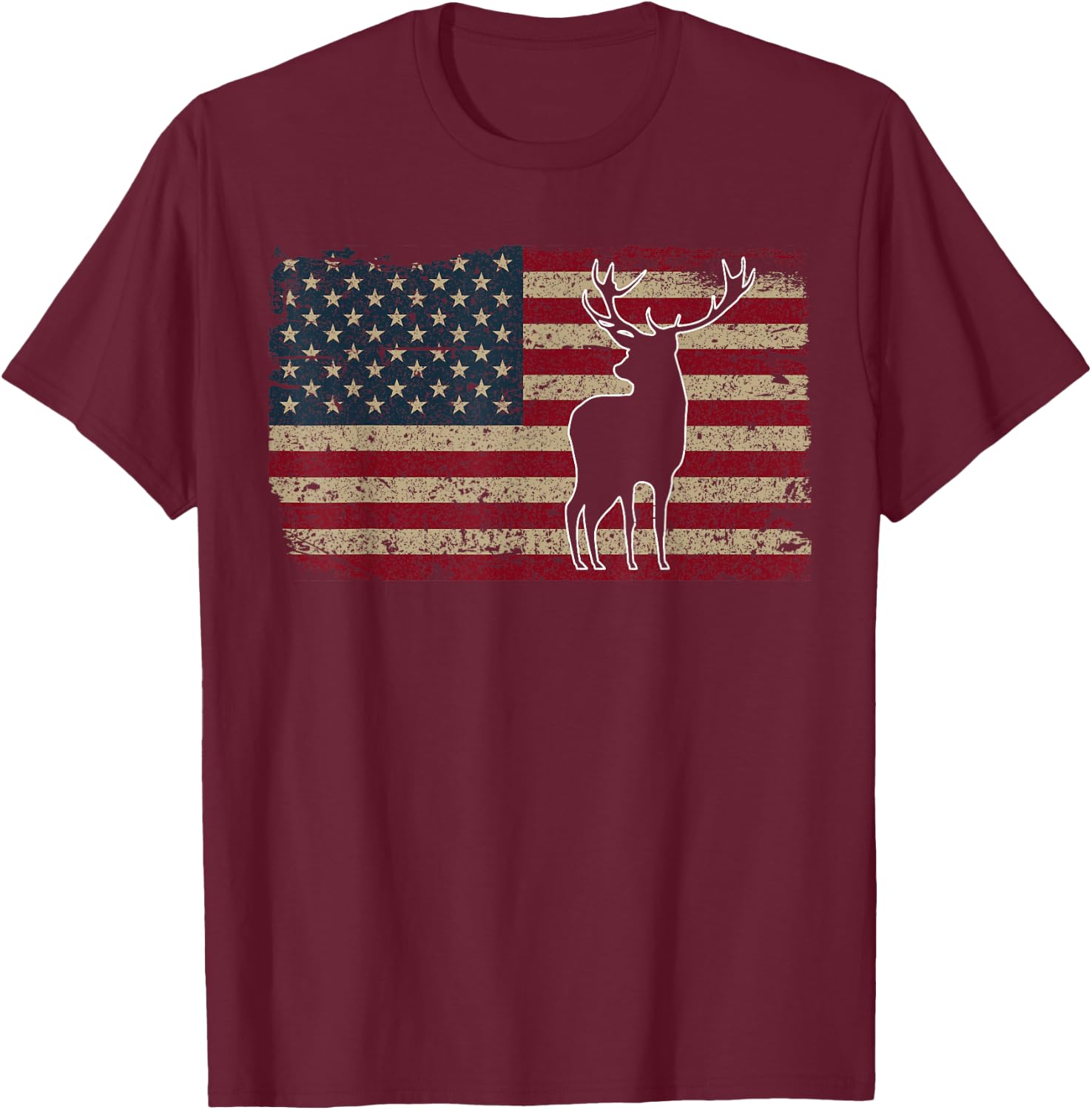 Deer Hunting American Flag I Proud Hunter Gift Men T-Shirt - T-Shirt | Maroon
