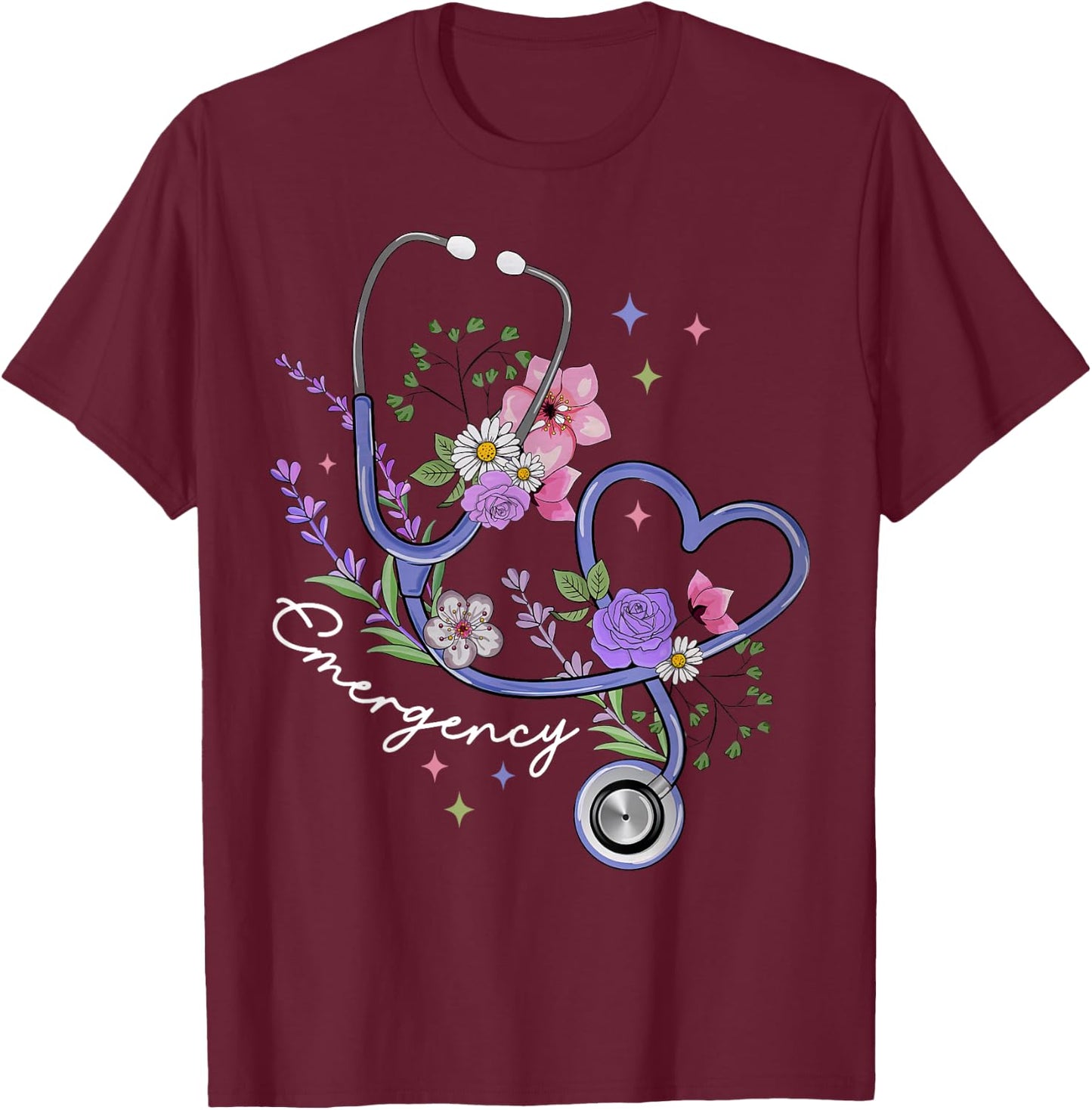 Stethoscope Floral Heart Emergency Department ER Nurse Tech T-Shirt - T-Shirt | Maroon