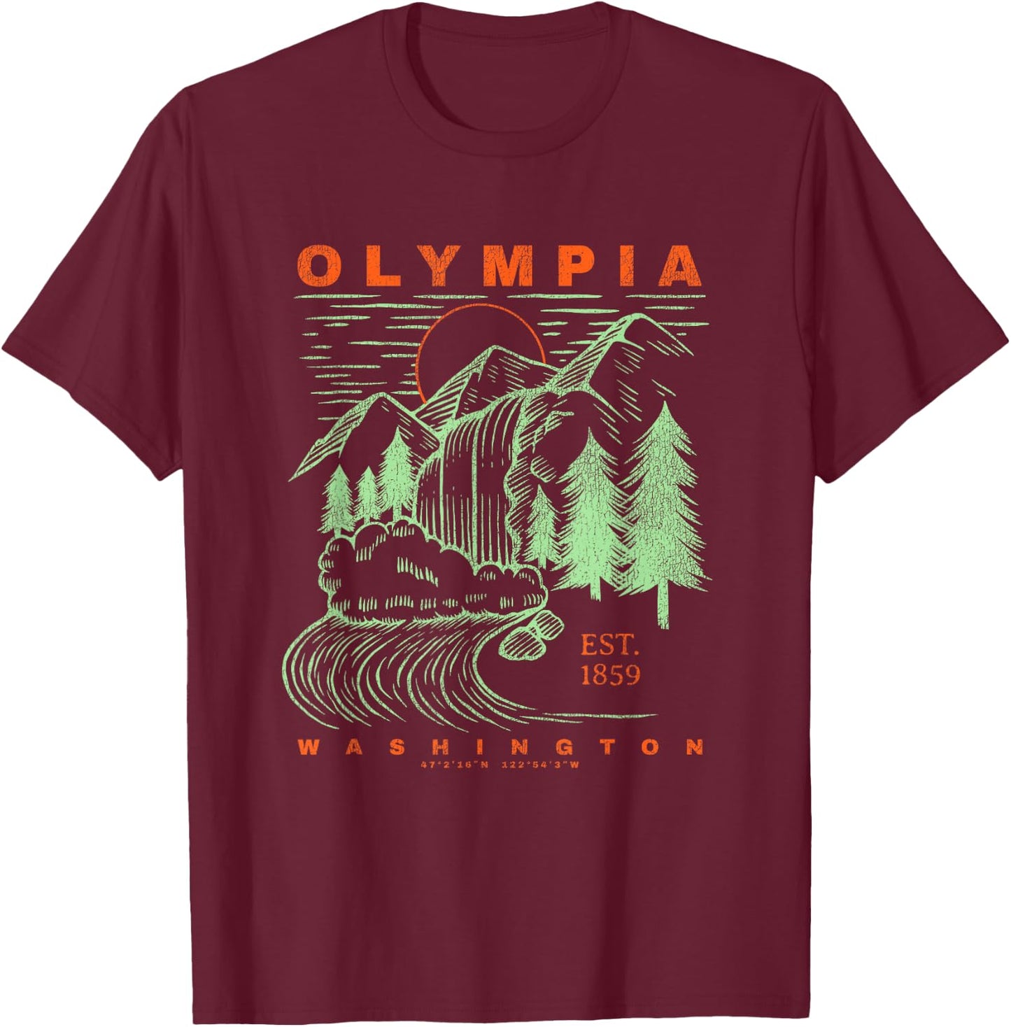 Olympia Washington Cool Travel Souvenir Rustic Olympia T-Shirt - T-Shirt | Maroon
