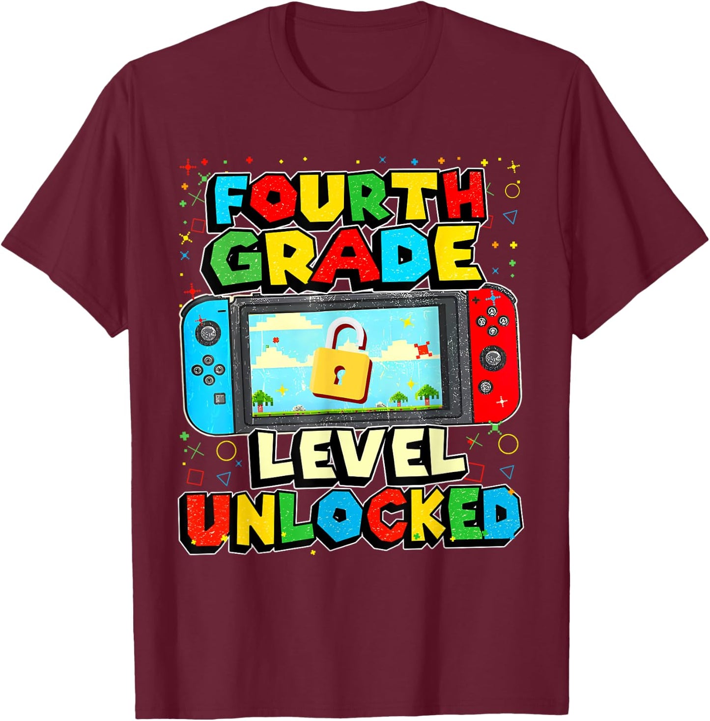 4th Grade Level Unlocked Funny Gamer Boys Back To School T-Shirt - T-Shirt | Maroon