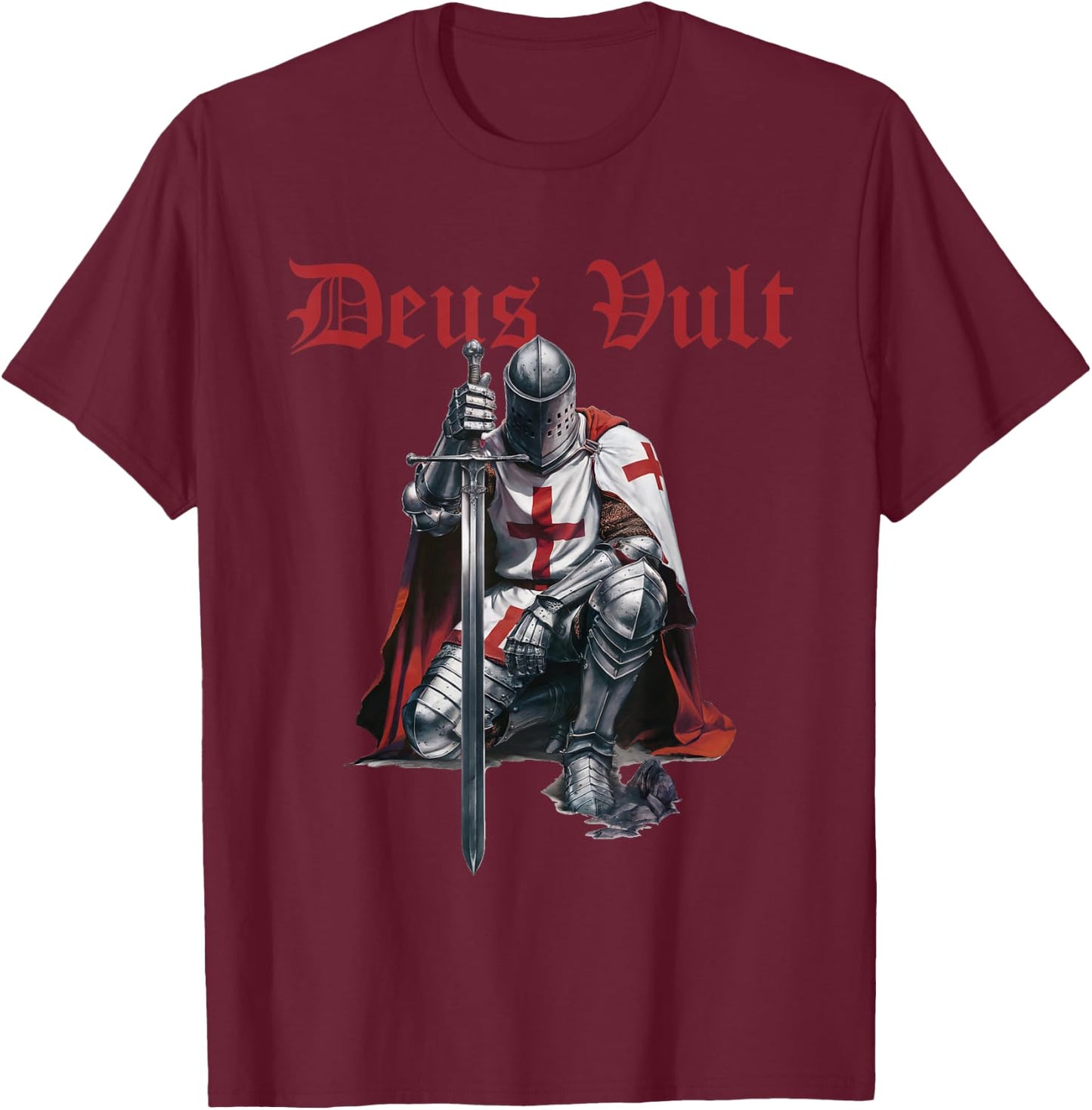 Deus Vult Knights Templar Crusades T-Shirt - T-Shirt | Maroon