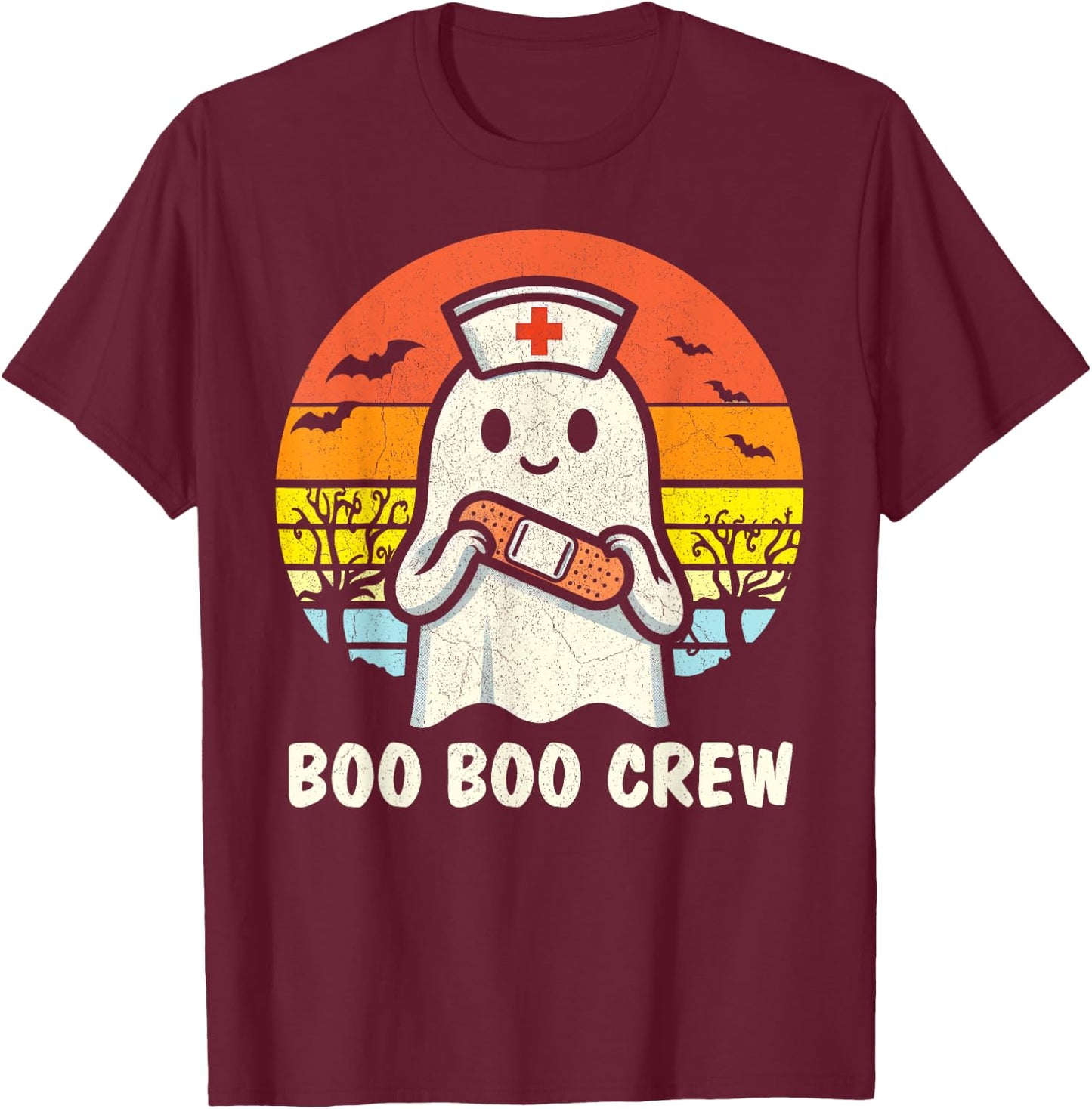 Boo Boo Crew Halloween Nurse Shirts Women Ghost Halloween T-Shirt - T-Shirt | Maroon