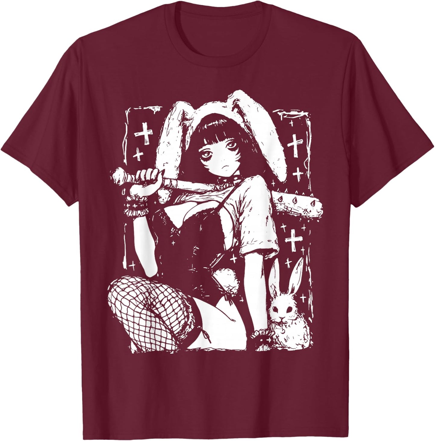 Creepy Horror Bunny Girl Anime Manga Alt Kawaii Harajuku T-Shirt - T-Shirt | Maroon