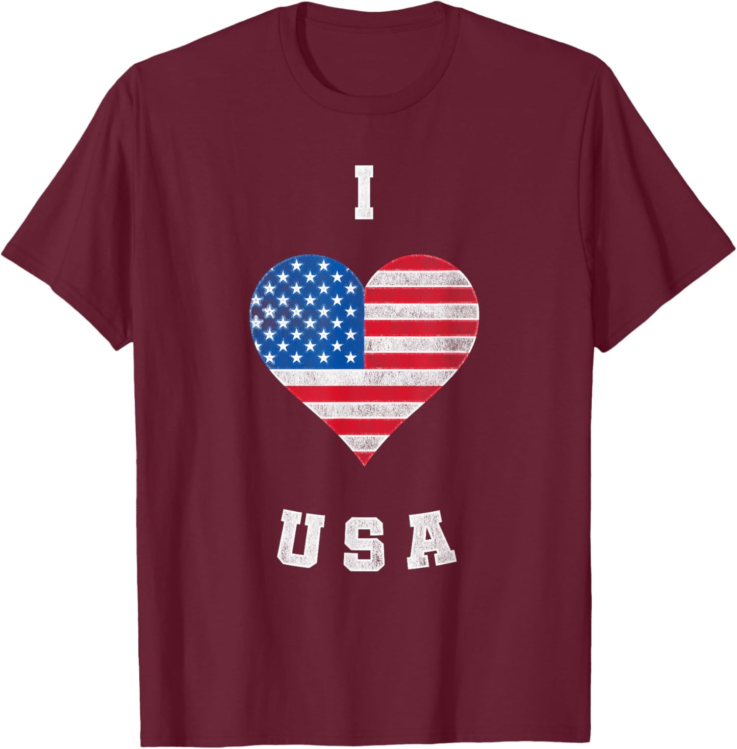 I Heart USA, I Love USA, America Patriotic 4th July T-Shirt - T-Shirt | Maroon